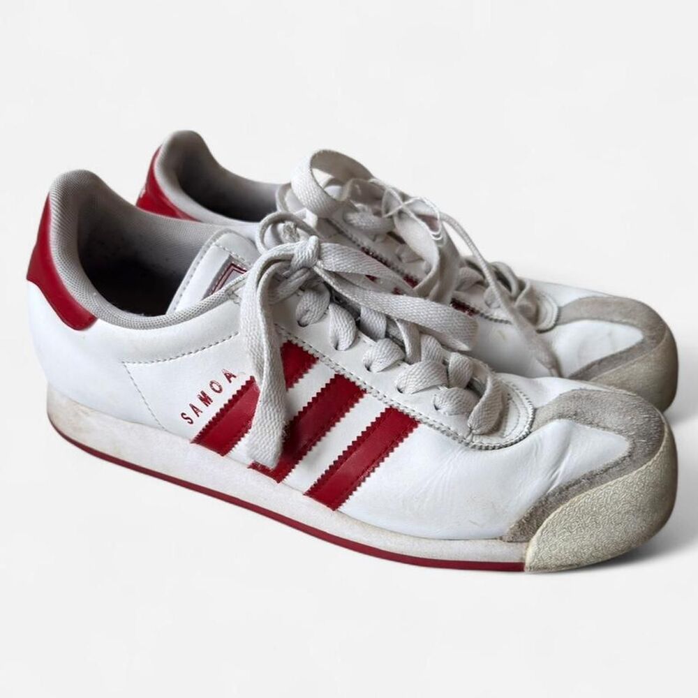 Adidas Samoa white red stripe retro leather sneakers
